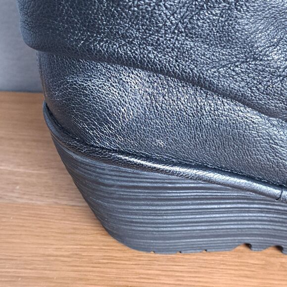 Fly London Yegi Wedge Ankle Booties Women’s 39 8.5 Black Leather Platform Shoes - Picture 10 of 12